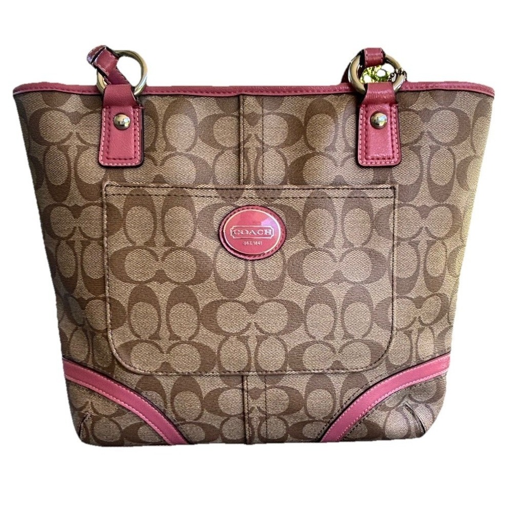 COACH Signature Peyton Tote - F18917 - Tan And Magenta - Picture 8 of 10